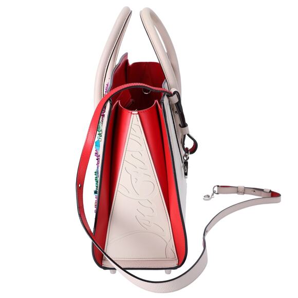 Christian Louboutin Loubinthesky Medium Paloma Satchel Canvas Spikes Ivory - Picture 2 of 9